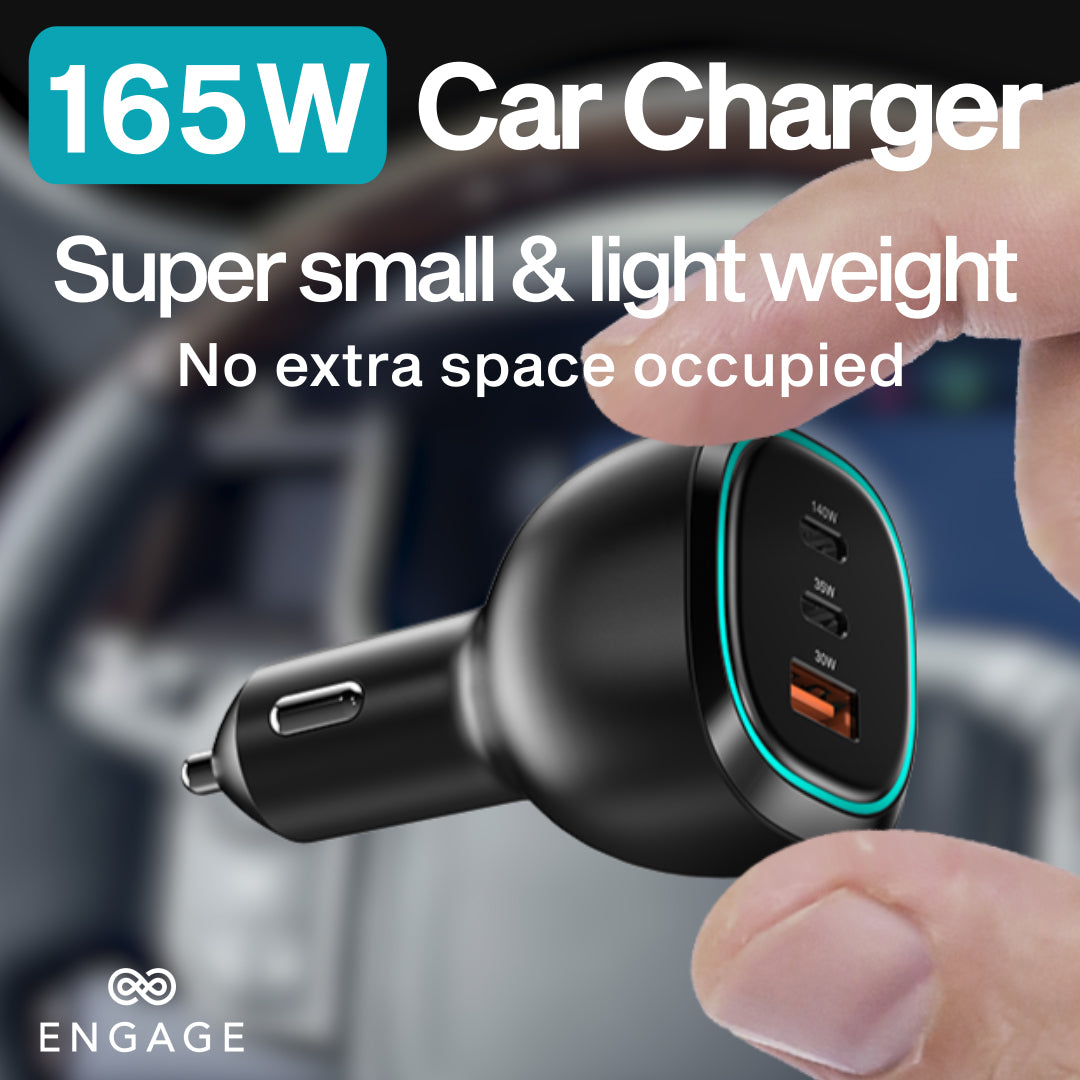 Engage 3 Port PD USB-C 165W Car Charger Black-TUR0