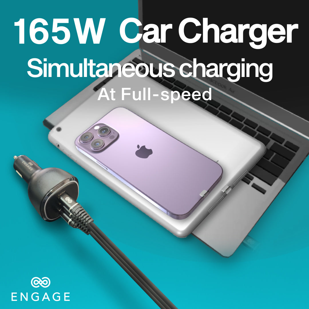 Engage 3 Port PD USB-C 165W Car Charger Black-TUR0