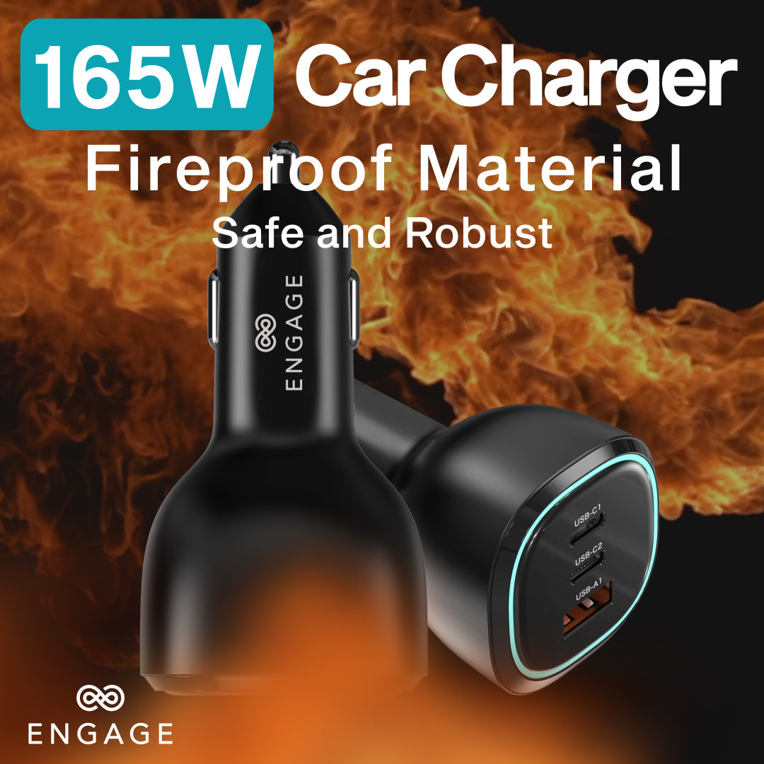 Engage 3 Port PD USB-C 165W Car Charger Black-TUR0