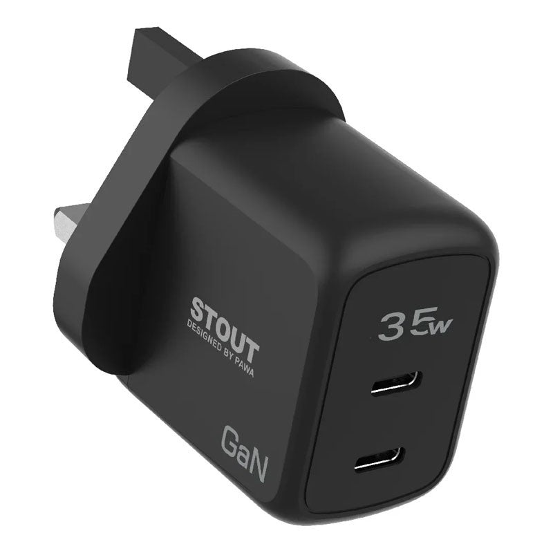 Pawa Stout Gan Travel Charger With Dual PD port 35W with Braided Type-C to Type-C Cable