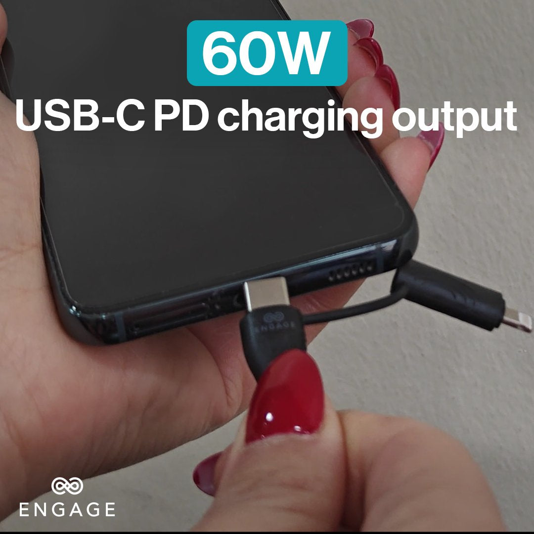 ENGAGE Magnetic PD 60W USB-C Cable with Lightning Adapter Black - EZDF