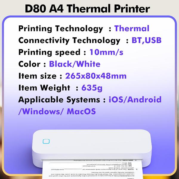 D80 A4 THERMAL PRINTER (WHITE)