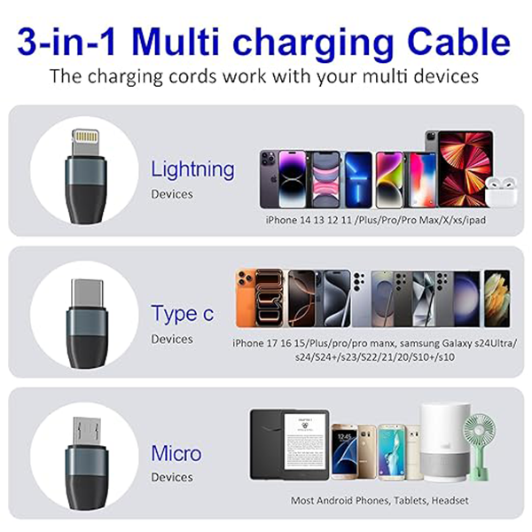 iEngage Usb-C 3-In-1 Fast Charging Cable 100W(Usb-C /Lightning /Micro)
