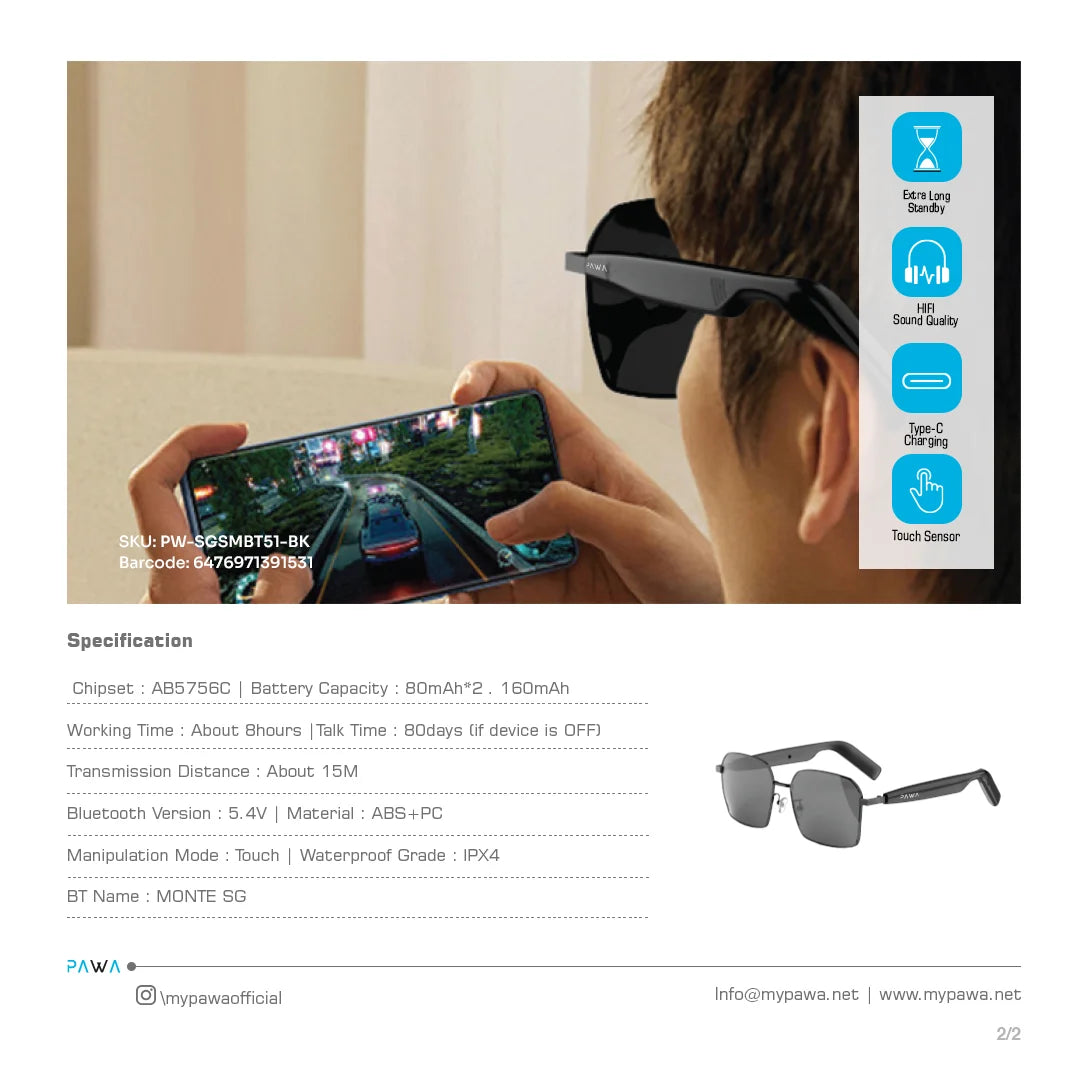 Pawa Monte smart audio glass