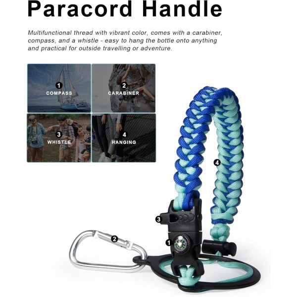 Buzio Paracord Carrier Strap Cord-Fits Wide Mouth Bottle - Caribbean Blue