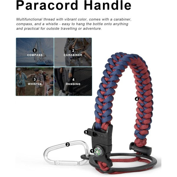 Buzio Paracord Carrier Strap Cord-Fits Wide Mouth Bottle - Ruby Red Navy