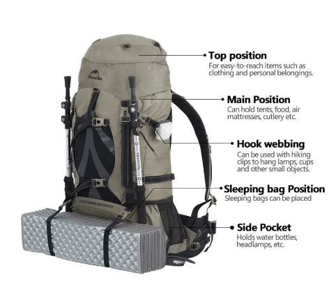 Naturehike Mountaineering Bag - Antler Brown (70+5L)