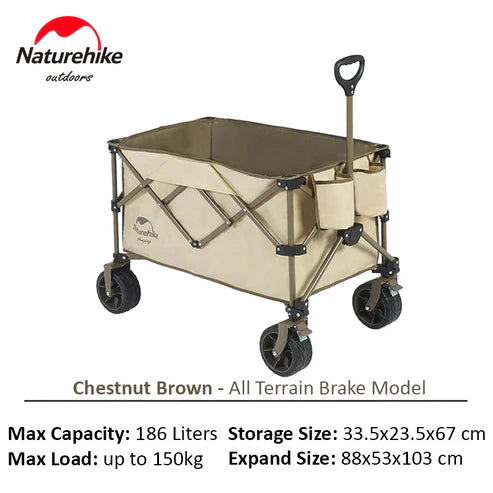 Naturehike TC03 Four-Way With Brakes Folding Trolley - Chestnut Brown