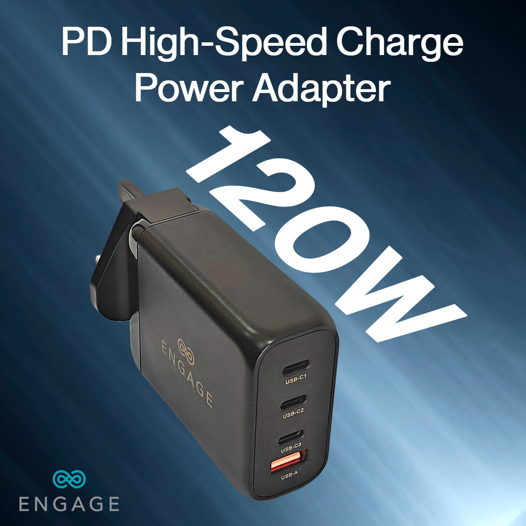 Engage 120Watt 4 Port Gan travel Charger/ Adapter-6RIU