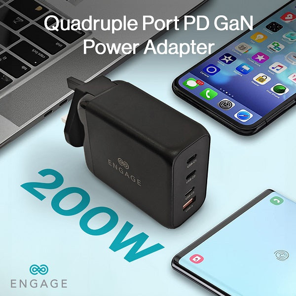 Engage 200W PD Gan Travel Charger Black