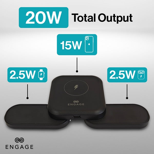 Engage Foldable Magnetic 3-In-1 Wireless Charger