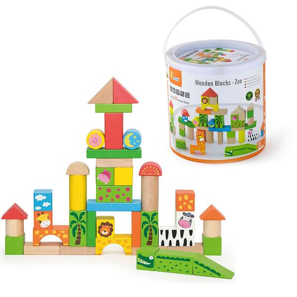 Viga Wooden Building Blocks 50 Pcs - Zoo