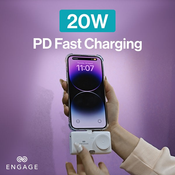 Engage Portable Dual Port Lightning/USB-C & Watch Charging Power bank (5000mAh)-WT