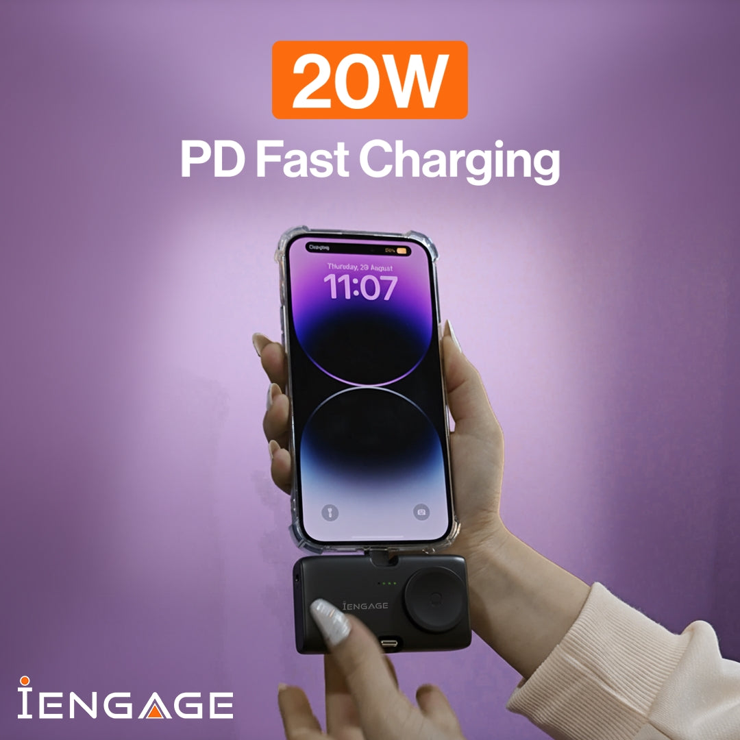 iEngage Portable Dual Port Lightning/Usb-C & Watch Charging Powerbank(5000Mah)-Black