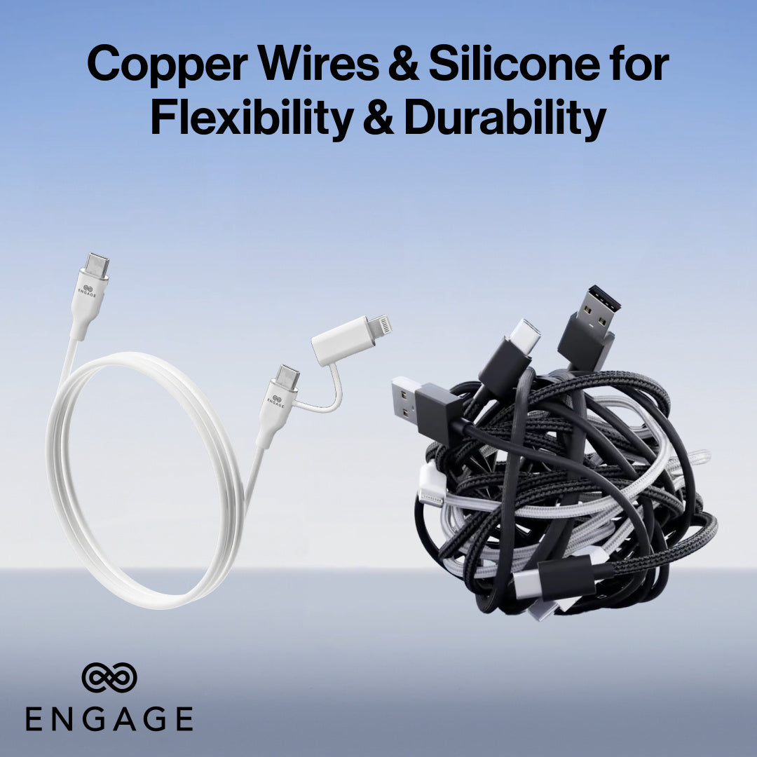 إشراك كابل USB-C الناعم الفائق إلى USB-C مع محول البرق (أبيض)