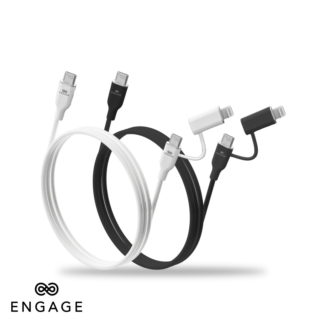 Engage Super Soft Silicone USB-C To USB-C Cable With Lightning Adapter (White)