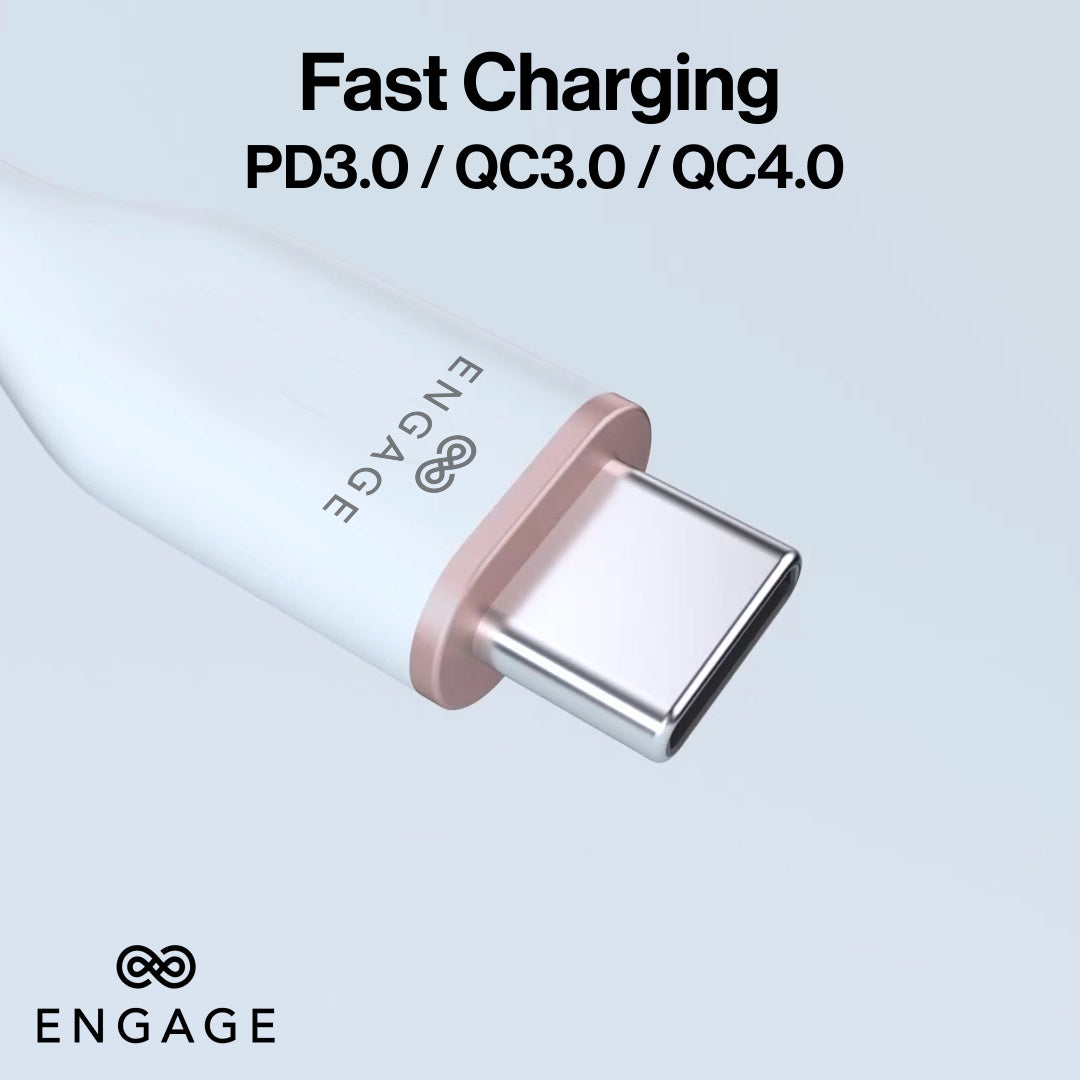 Engage Super Soft Silicone USB-C To USB-C Cable With Lightning Adapter (White)