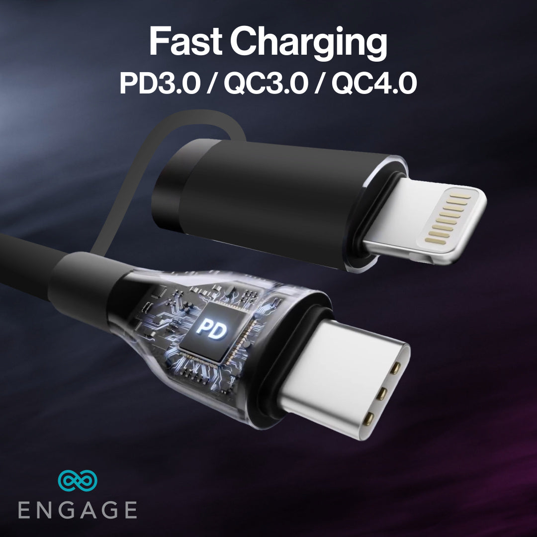 إشراك كابل USB-C الناعم الفائق إلى USB-C مع محول البرق (أبيض)