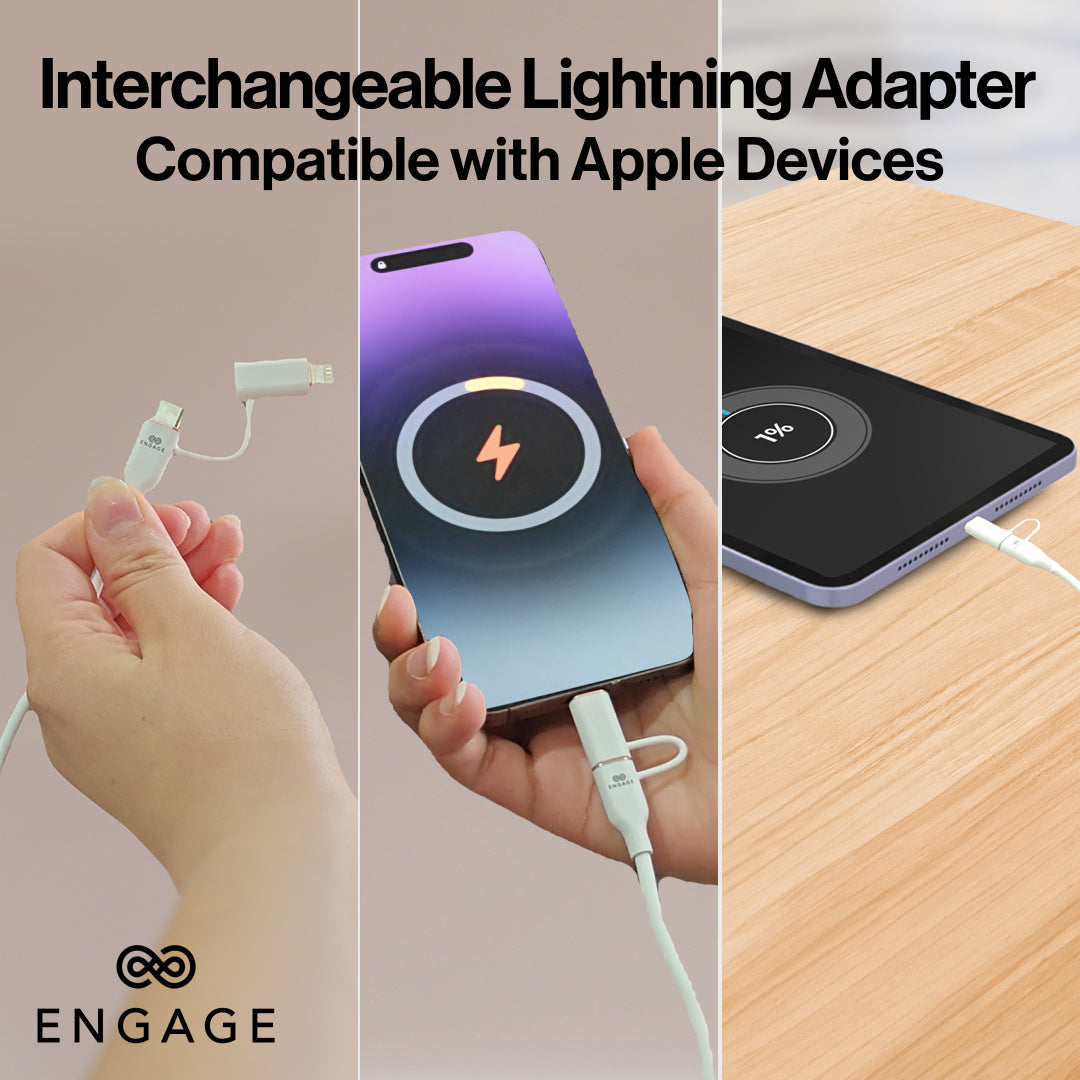 Engage Super Soft Silicone USB-C To USB-C Cable With Lightning Adapter (Black)