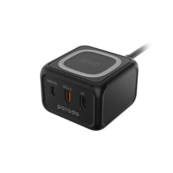 Porodo Desktop Charger With Fast-Wireless Charging Black