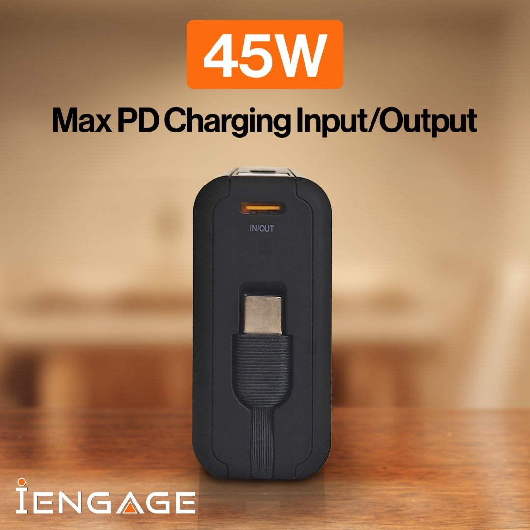 iEngage Compact Wireless Magnetic Power Bank 10000 mAh with Usb-C Cable & Led Display PD 45W