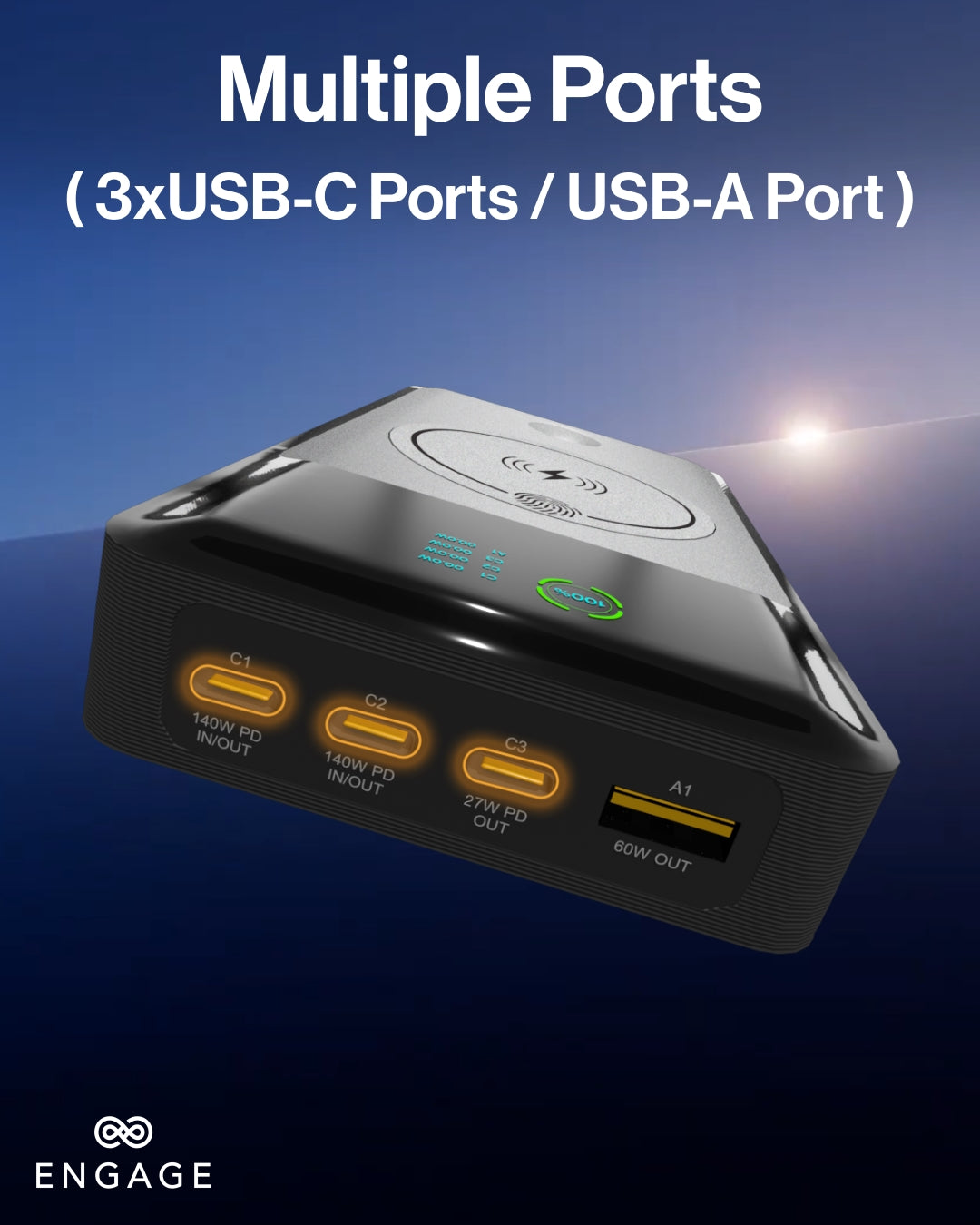 إشراك PowerBank 25000mAh-شحن لاسلكي مزدوج 3 USB-C 1 USB-A