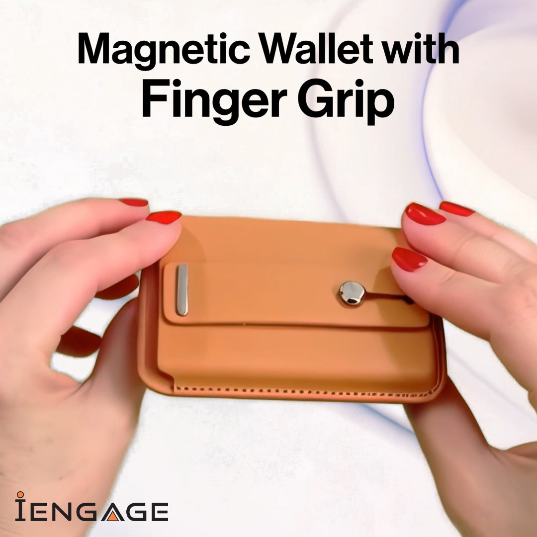 iEngage Magsafe Wallet With Finger Grip Holder (Brown)