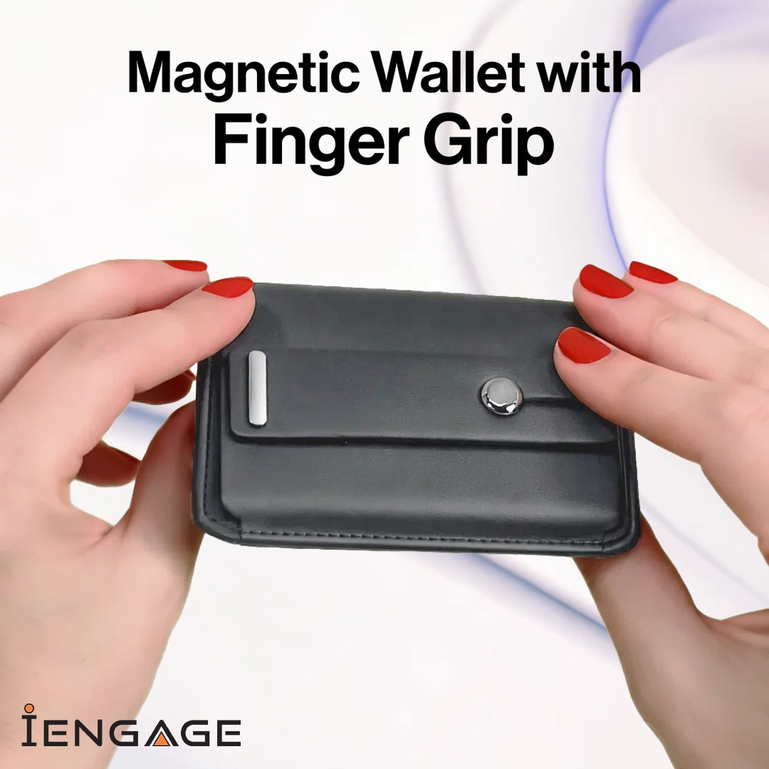 iEngage Magsafe Wallet With Finger Grip Holder (Black)