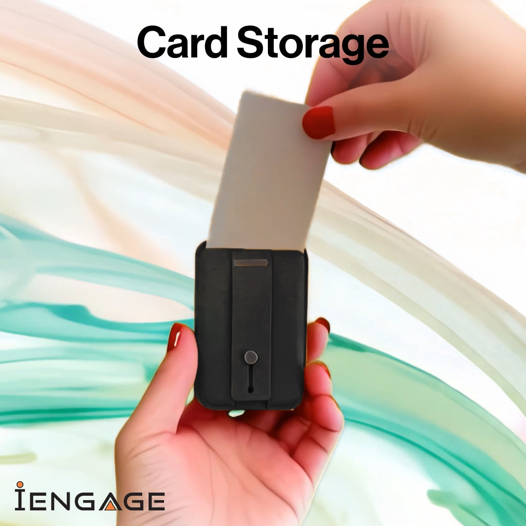 iEngage Magsafe Wallet With Finger Grip Holder (Black)