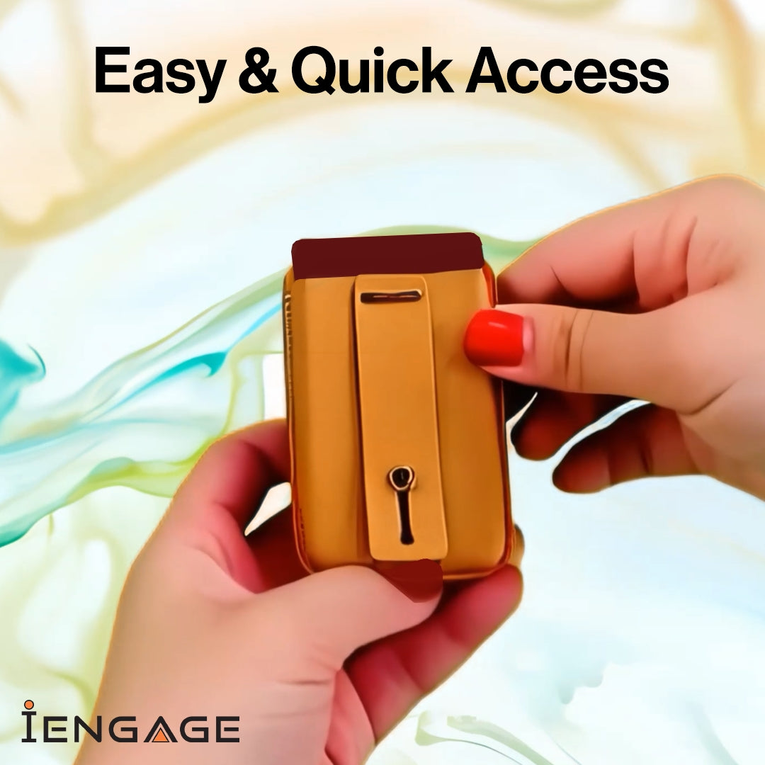 iEngage Magsafe Wallet With Finger Grip Holder (Brown)