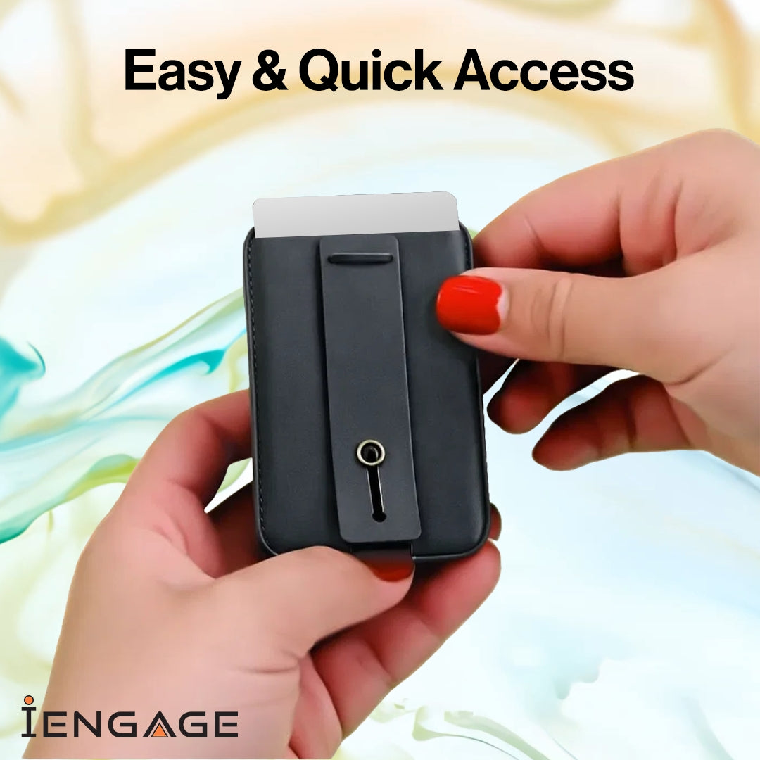 iEngage Magsafe Wallet With Finger Grip Holder (Black)