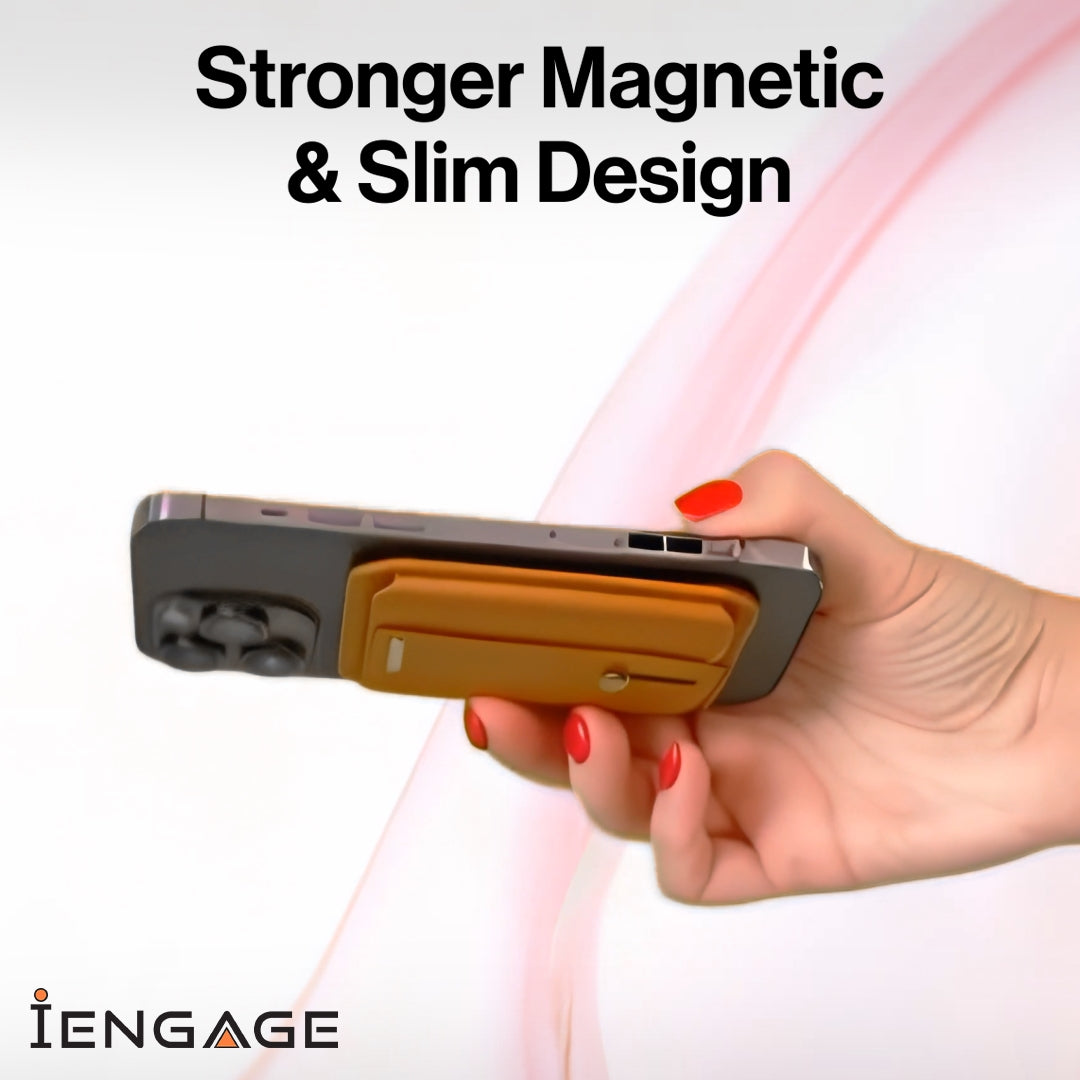 iEngage Magsafe Wallet With Finger Grip Holder (Brown)