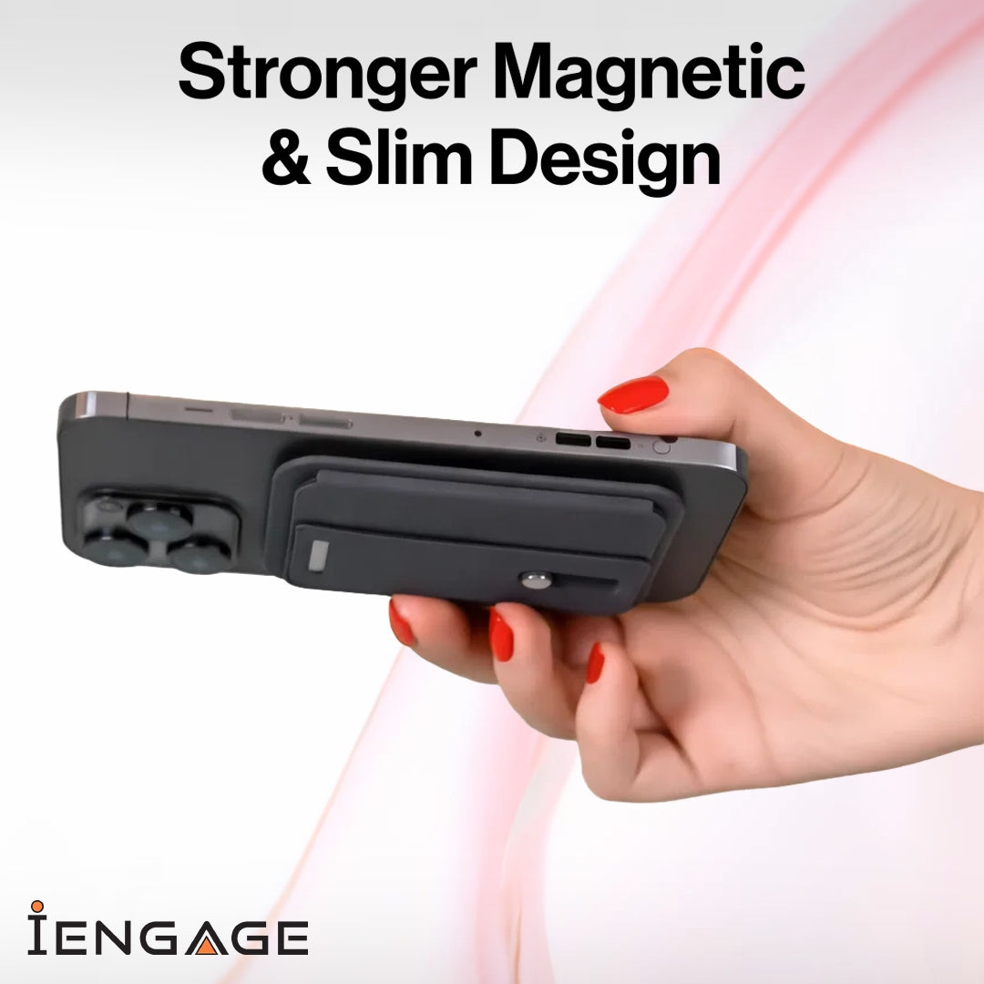 iEngage Magsafe Wallet With Finger Grip Holder (Black)