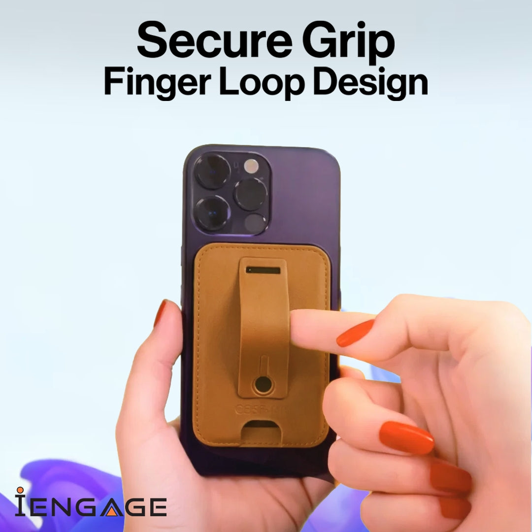 iEngage Magsafe Wallet With Finger Grip Holder (Brown)