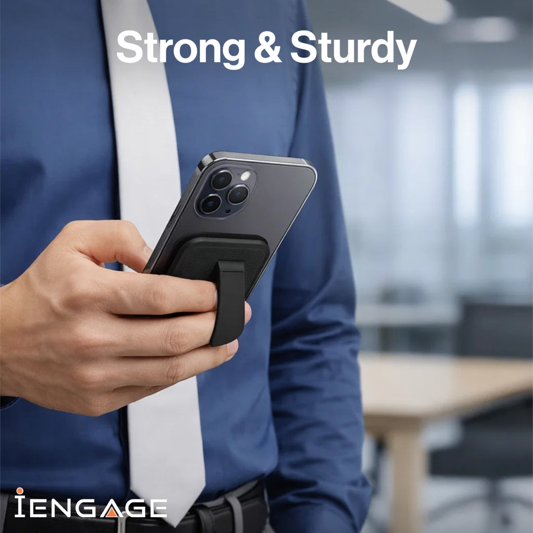 iEngage Magsafe Wallet With Finger Grip Holder (Black)