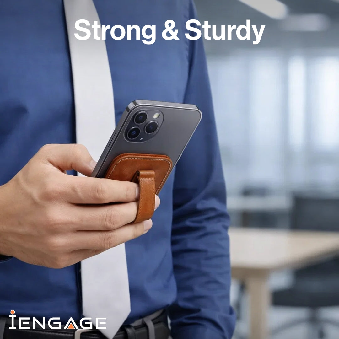 iEngage Magsafe Wallet With Finger Grip Holder (Brown)