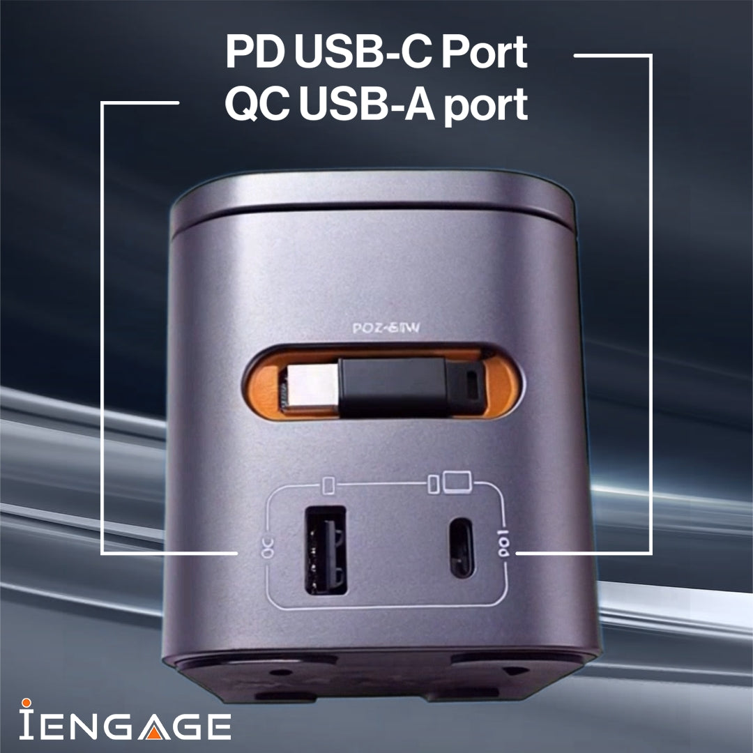 iEngage 6-In-1 Desktop Wireless Charger W/ USB Ports And Retractable cable(80W)