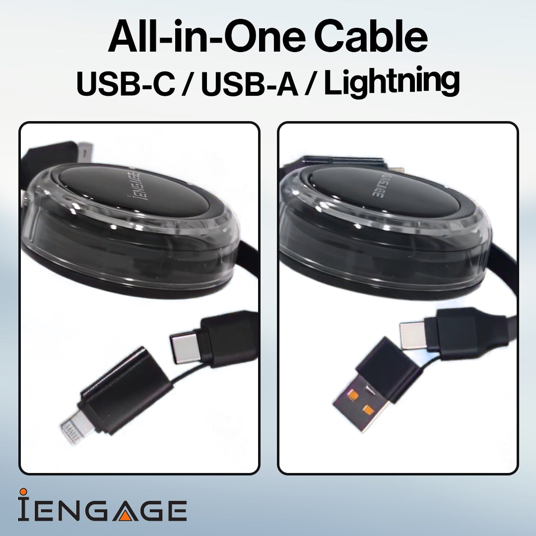 iEngage 4-In-1 Retractable Fast Charging Cable Pd240W(Usb/Usb-C-Usb-C/Lightning)