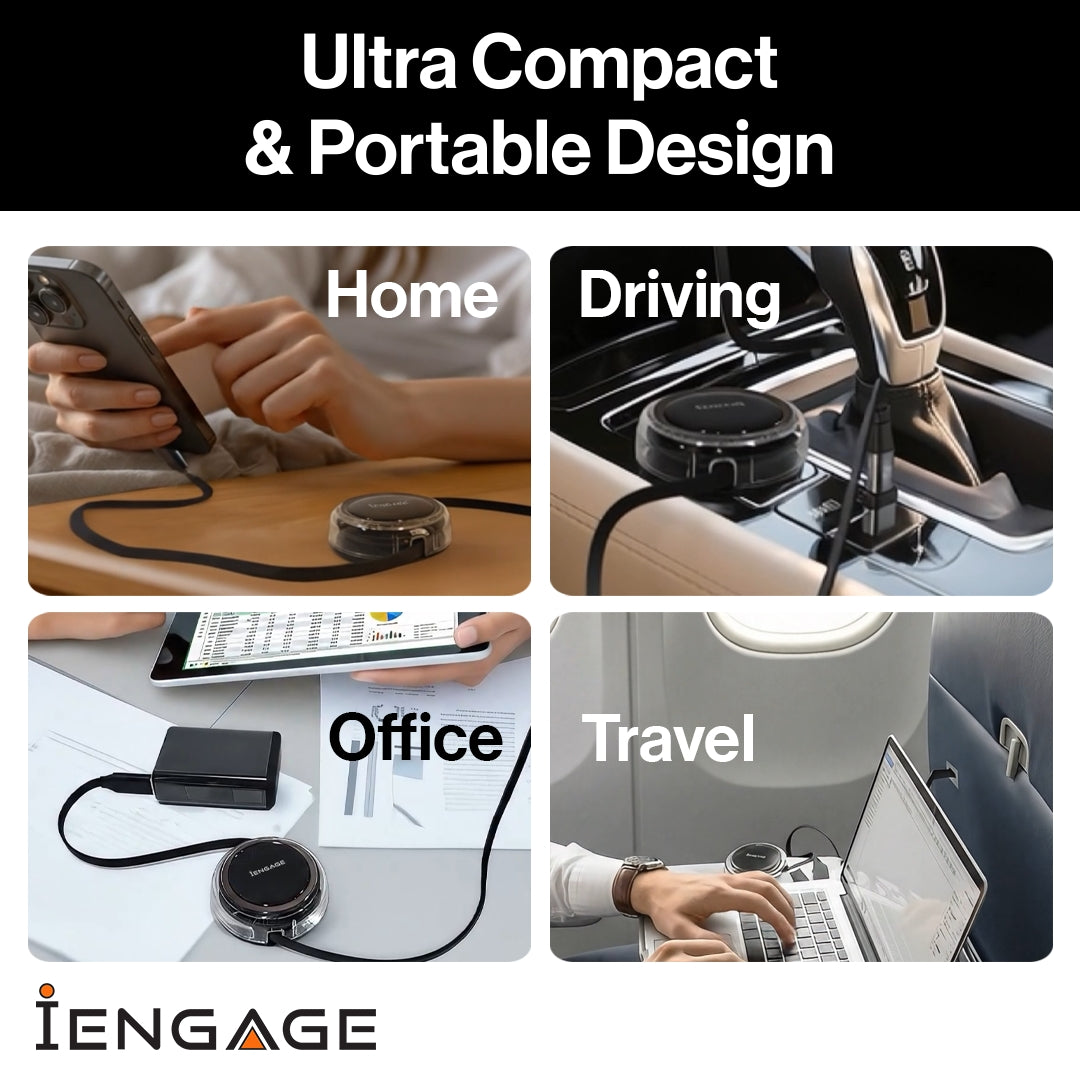 iEngage 4-In-1 Retractable Fast Charging Cable Pd240W(Usb/Usb-C-Usb-C/Lightning)