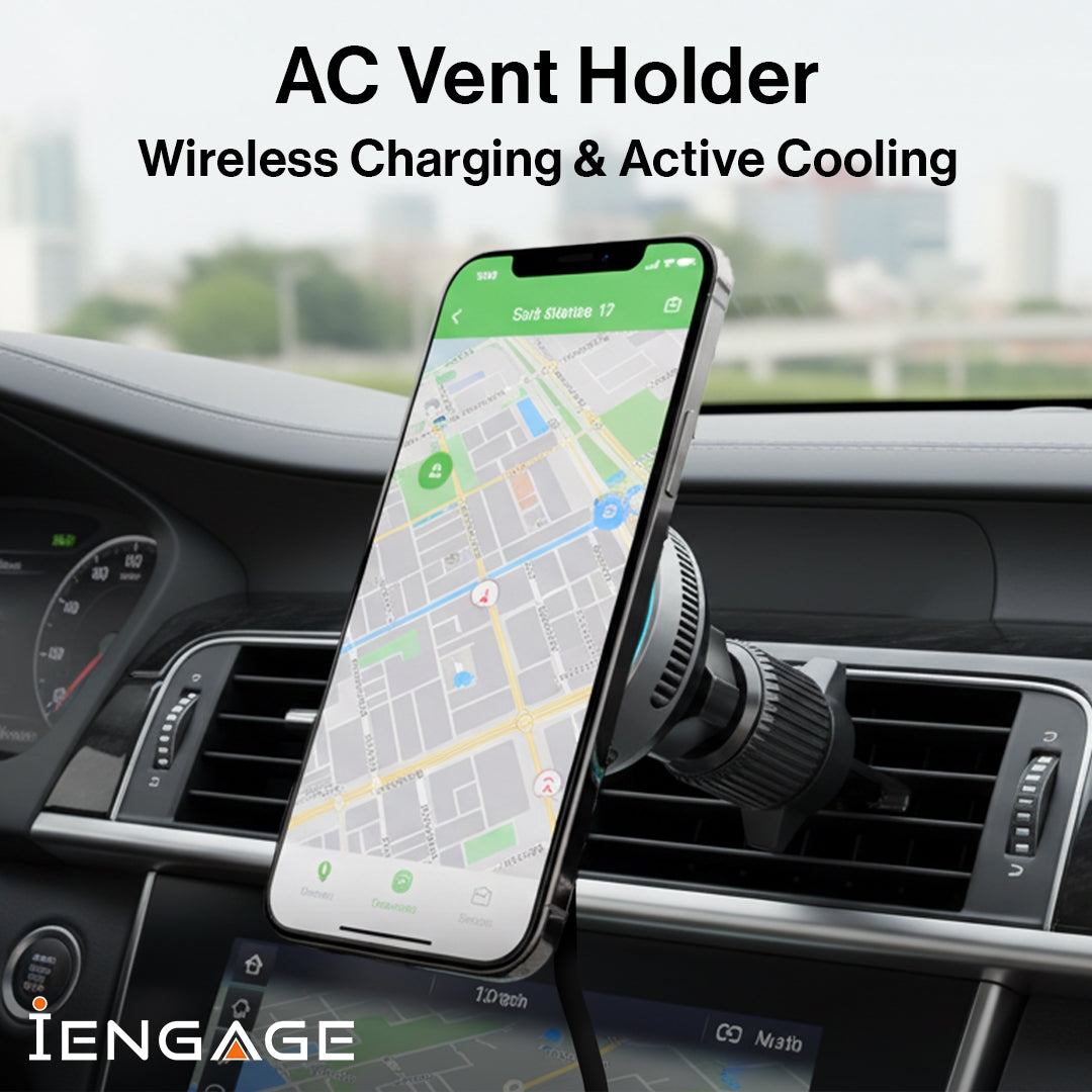 iEngage Qi2 Wireless Charger With Cooler And Air Vent Holder