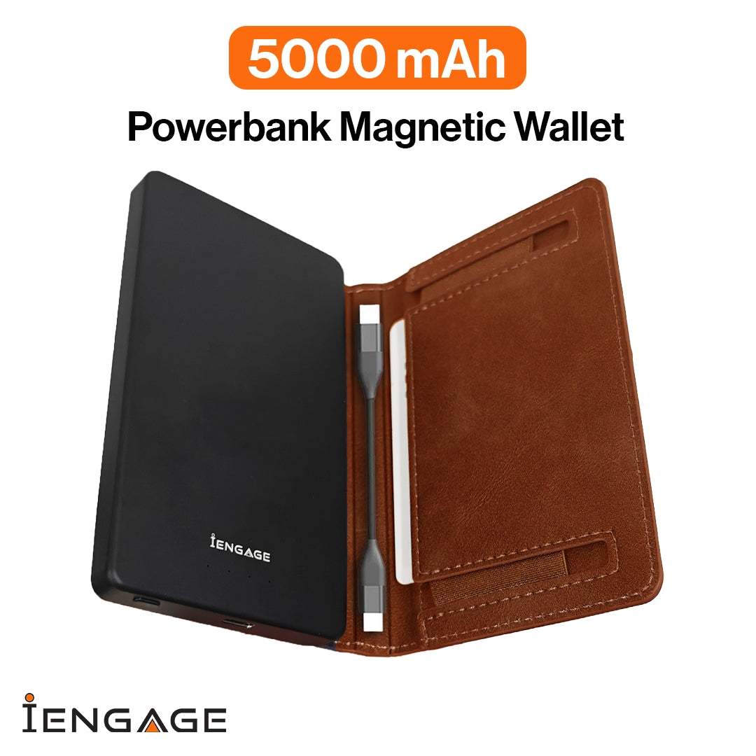 iEngage 5000 mAh  Magnetic Powerbank Wallet (Dark Brown)