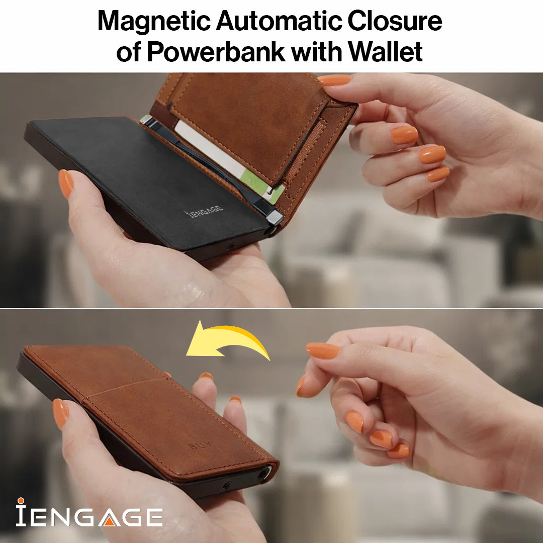 iEngage 5000 mAh  Magnetic Powerbank Wallet (Dark Brown)