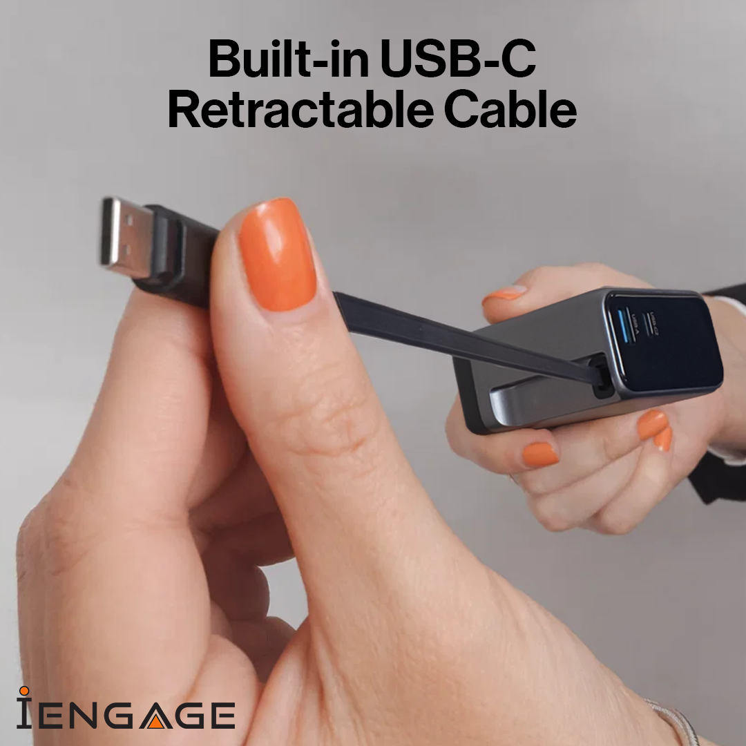 iEngage 100W AI PD Charger( USB-C+USB-C Cable+ USB- A) W/Interchangeable UK/EU Plug