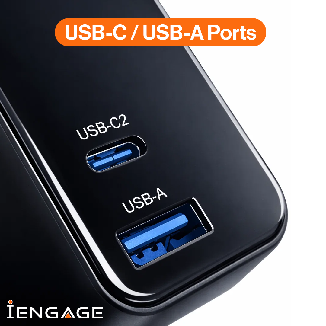 iEngage 100W AI PD Charger( USB-C+USB-C Cable+ USB- A) W/Interchangeable UK/EU Plug