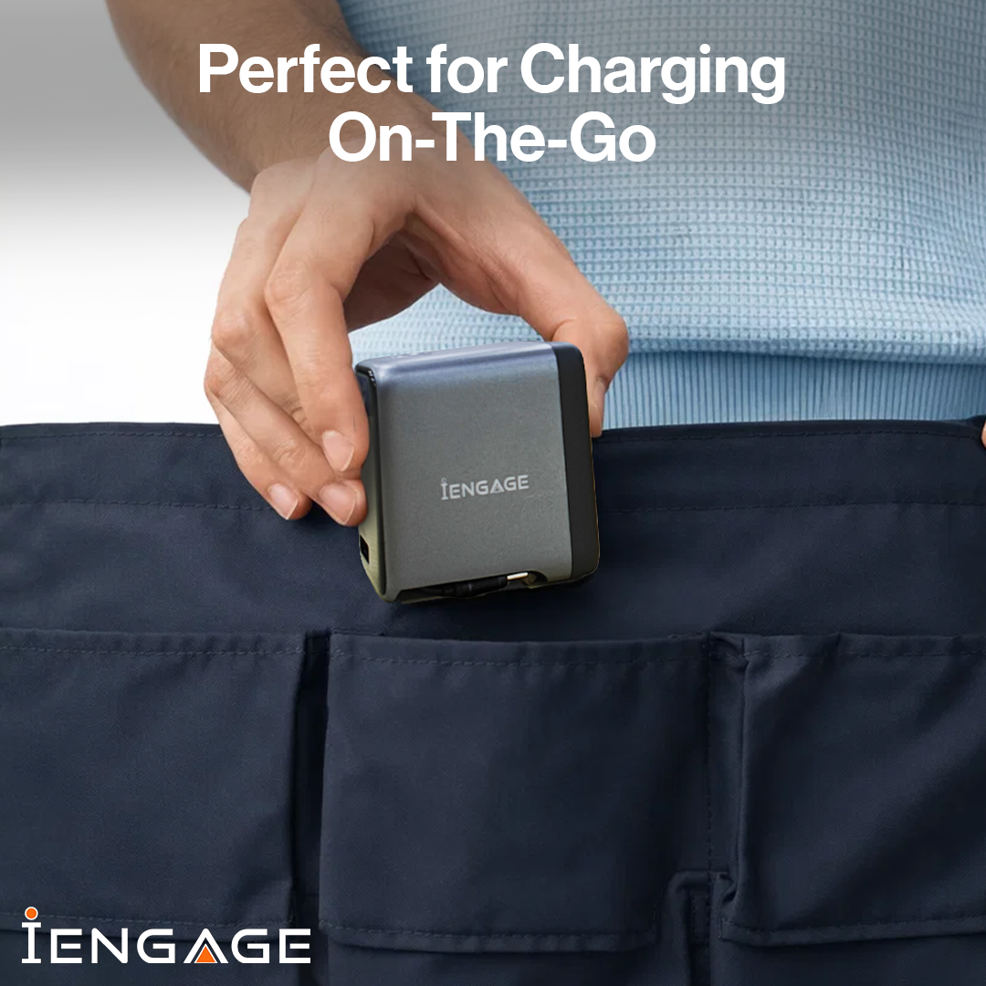 iEngage 100W AI PD Charger( USB-C+USB-C Cable+ USB- A) W/Interchangeable UK/EU Plug