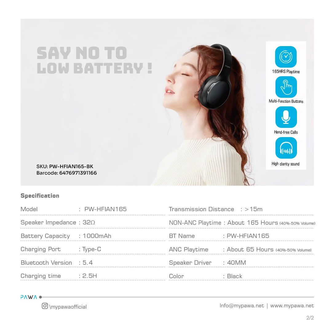 PAWA Infinite ANC Wireless Noise Cancelling Headphone