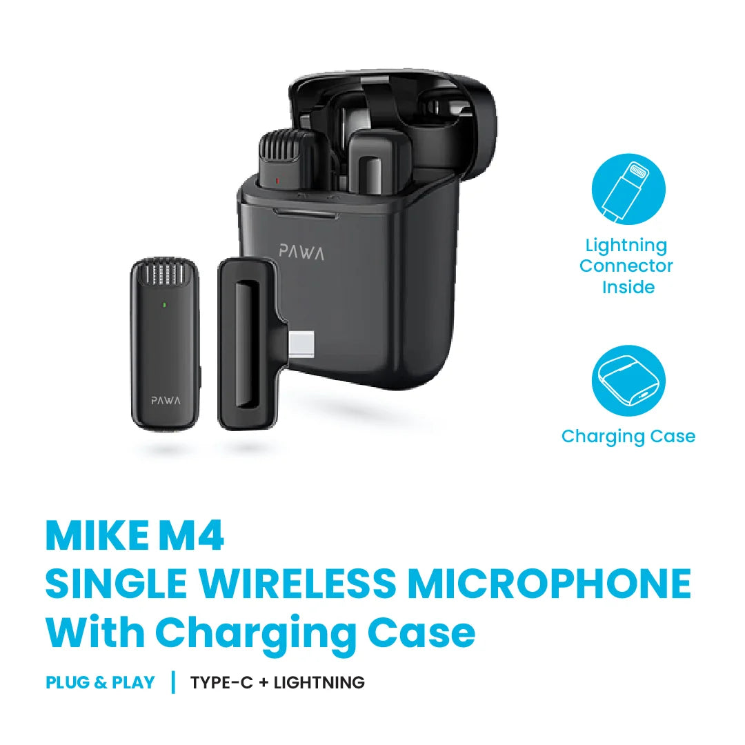 Pawa Mike M4 Single Wireless Microphone With Charging Case.