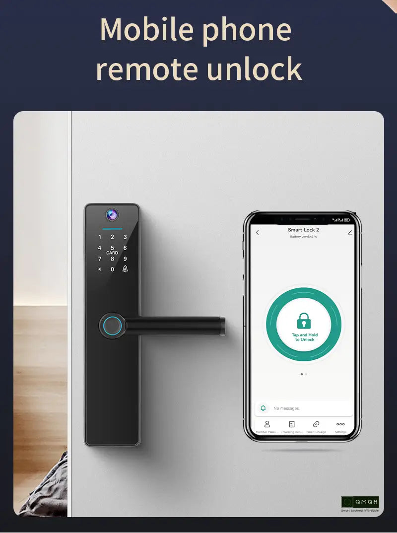 Tuya Smart Wi-Fi Door Lock with Camera for Wooden Doors | Fingerprint, App, Password, Card & Key (BLACK)