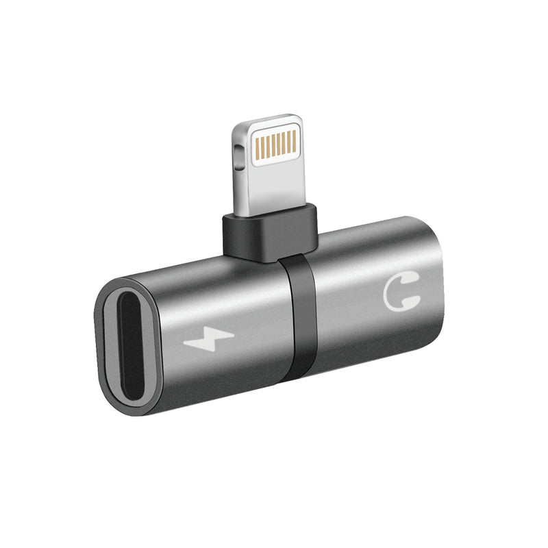 Promate iHinge-LT 2-in-1 Audio & Charging Adapter with Lightning - Grey - TJRXM1R