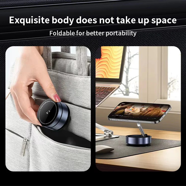 360 درجة تدور حامل هاتف مغناطيسي قابلة للطي مع شفط قوي - أسود